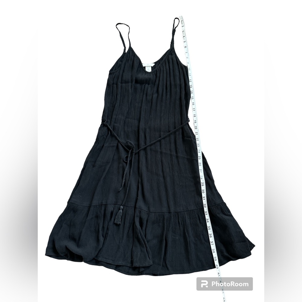 H&M LOGG Line Women’s Classic Black Midi Gauze Boho Dress Tassel Tie Size Small - Picture 12 of 13